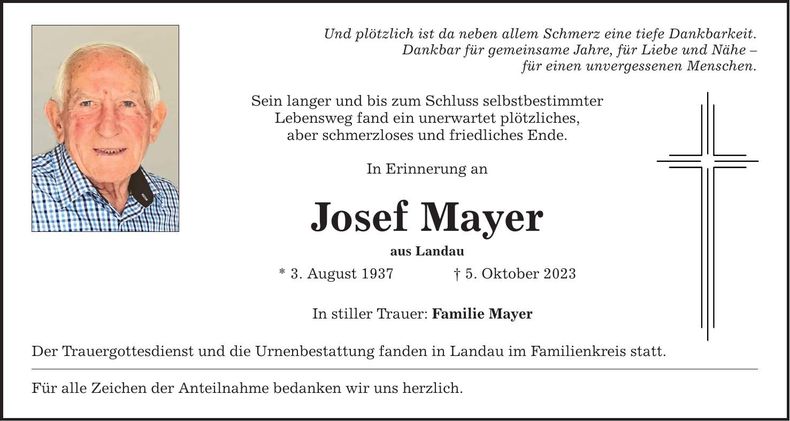 Traueranzeige Josef Mayer