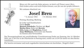 Traueranzeige Josef Breu