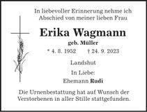 Traueranzeige Erika Wagmann
