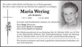 Traueranzeige Maria Wering