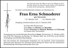 Traueranzeige Erna Schmaderer