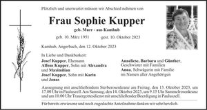 Traueranzeige Sophie Kupper