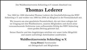 Traueranzeige Thomas Lederer