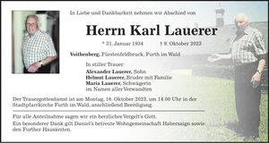 Traueranzeige Karl Lauerer