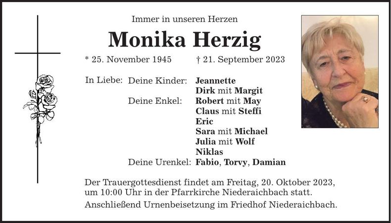 Traueranzeige Monika Herzig