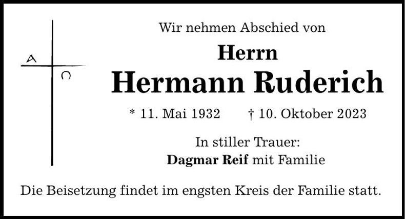 Traueranzeige Hermann Ruderich