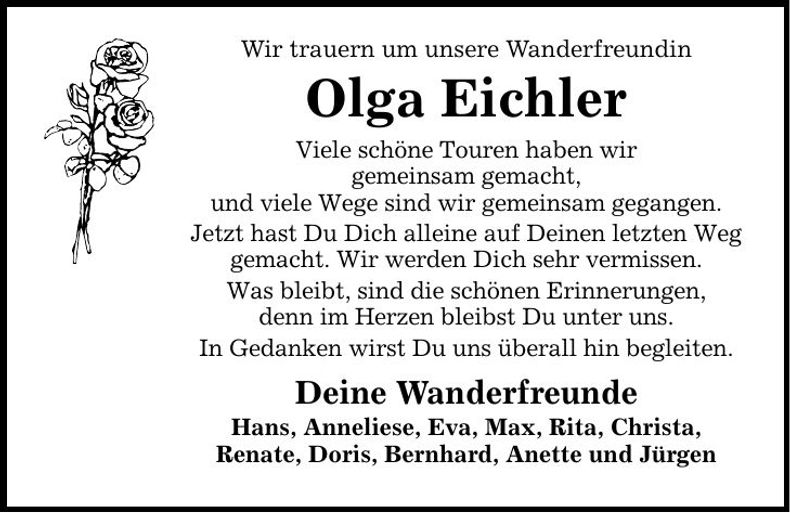 Traueranzeige Olga Eichler