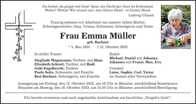 Traueranzeige Emma Müller