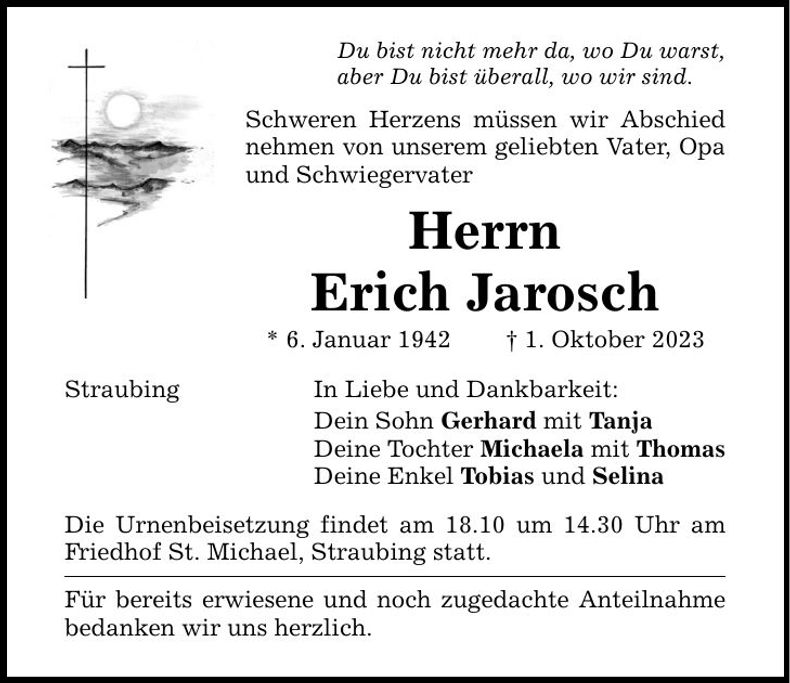Traueranzeige Erich Jarosch
