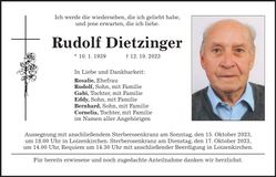 Traueranzeige Rudolf Dietzinger