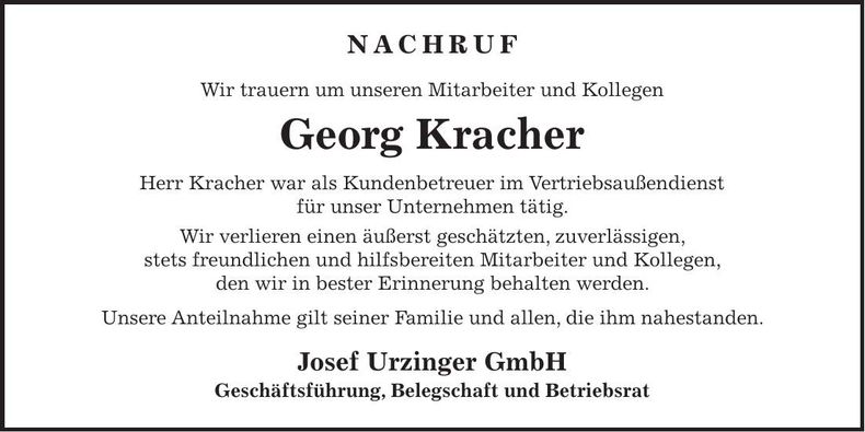 Traueranzeige Georg Kracher