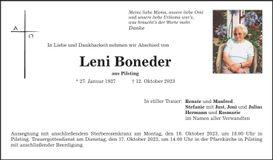 Traueranzeige Leni Boneder