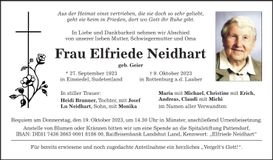 Traueranzeige Elfriede Neidhart