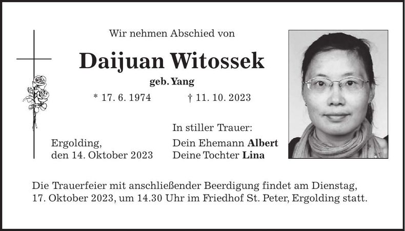 Traueranzeige Daijuan Witossek