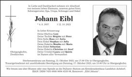 Traueranzeige Johann Eibl