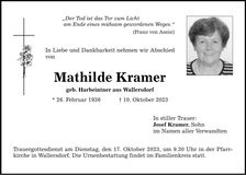 Traueranzeige Mathilde Kramer