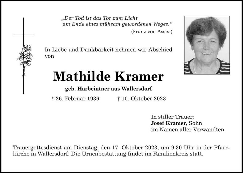Traueranzeige Mathilde Kramer