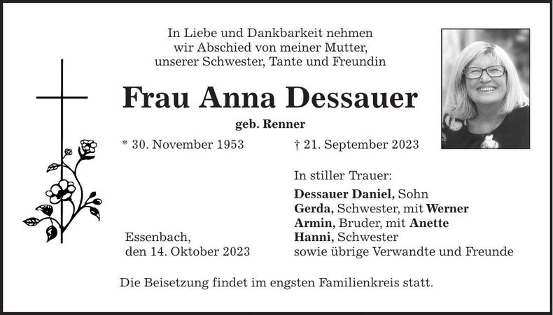 Traueranzeige Anna Dessauer