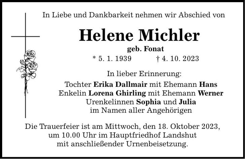 Traueranzeige Helene Michler