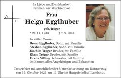 Traueranzeige Helga Egglhuber
