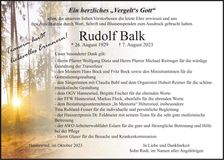 Traueranzeige Rudolf Balk