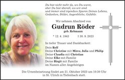 Traueranzeige Gudrun Röder