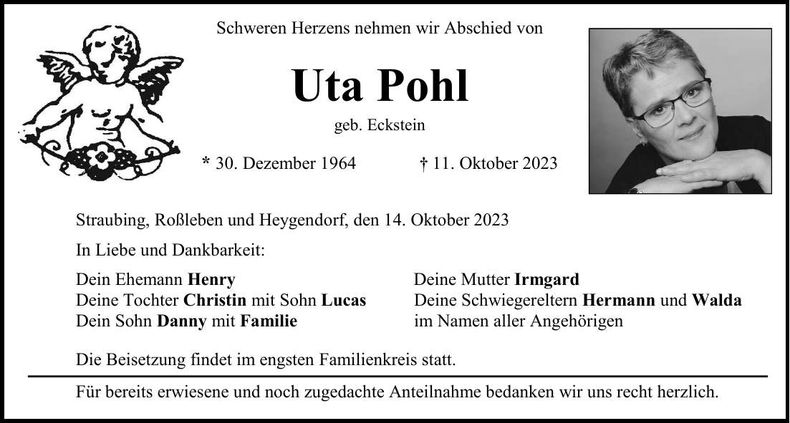 Traueranzeige Uta Pohl