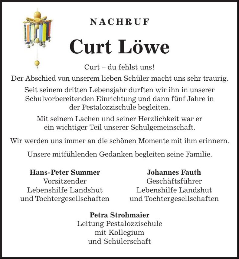 Traueranzeige Curt Löwe