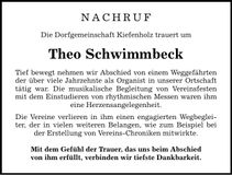 Traueranzeige Theo Schwimmbeck