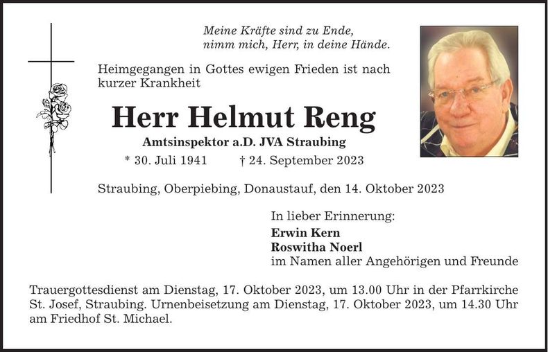 Traueranzeige Helmut Reng