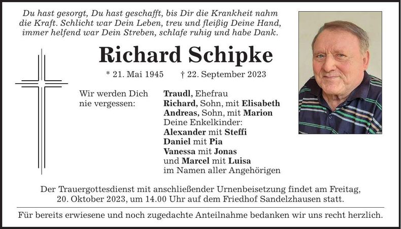 Traueranzeige Richard Schipke