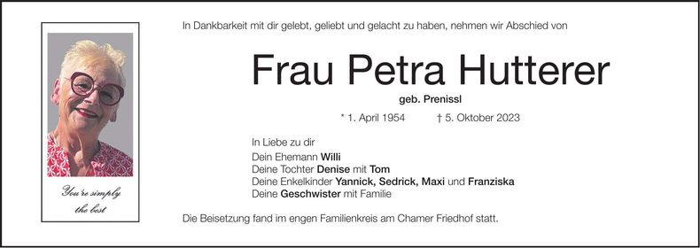 Traueranzeige Petra Hutterer