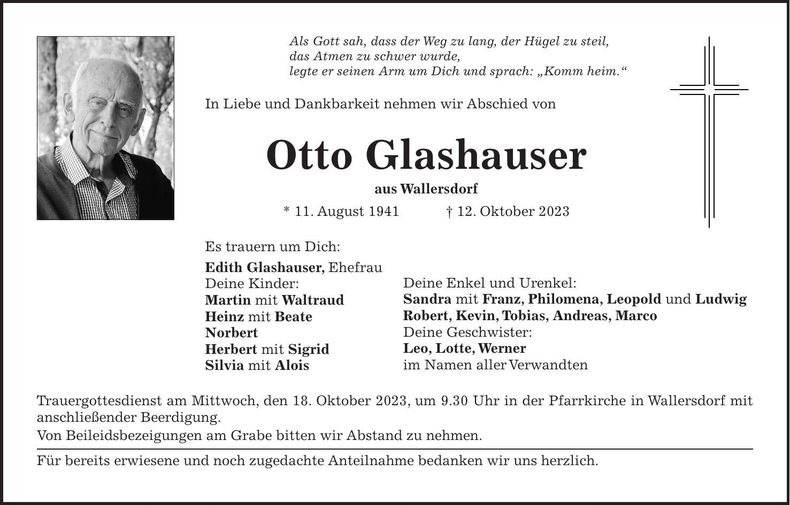 Traueranzeige Otto Glashauser