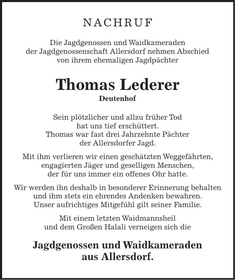 Traueranzeige Thomas Lederer