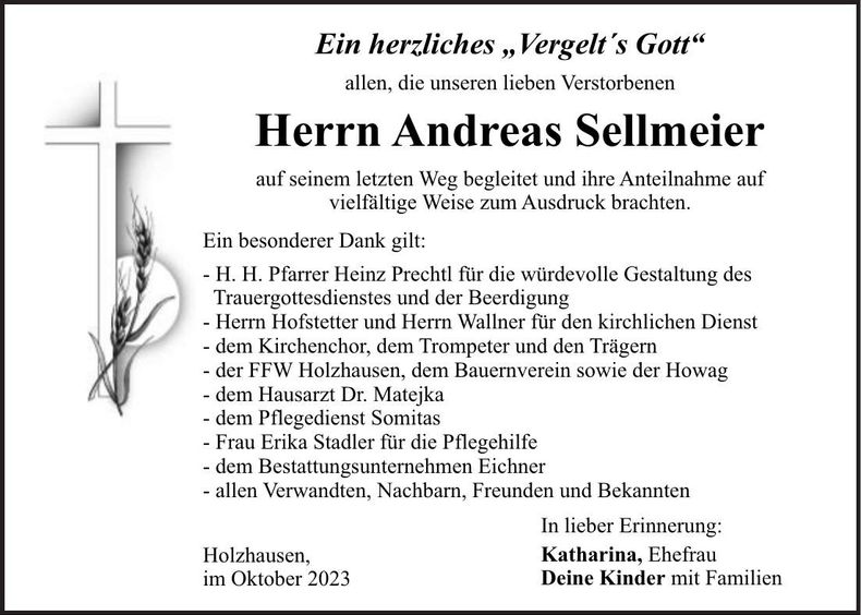 Traueranzeige Andreas Sellmeier