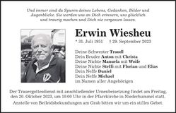 Traueranzeige Erwin Wiesheu