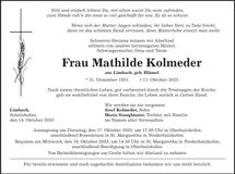 Traueranzeige Mathilde Kolmeder