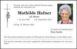 Traueranzeige Mathilde Hafner