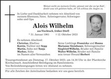 Traueranzeige Alois Wilhelm