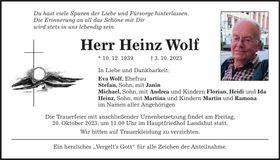 Traueranzeige Heinz Wolf