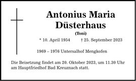 Traueranzeige Antonius Maria Düsterhaus