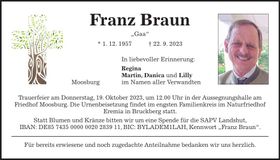 Traueranzeige Franz Braun