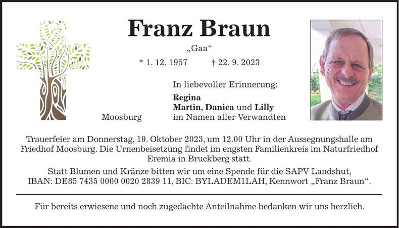 Traueranzeige Franz Braun