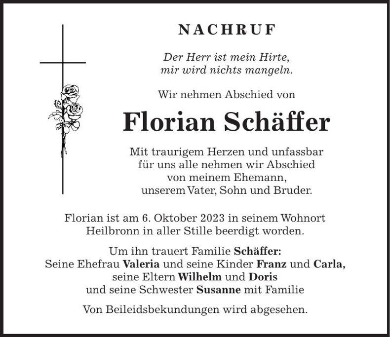 Traueranzeige Florian Schäffer