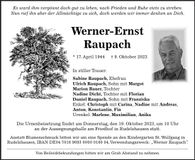Traueranzeige Werner- Ernst Raupach