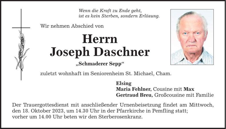 Traueranzeige Joseph Daschner