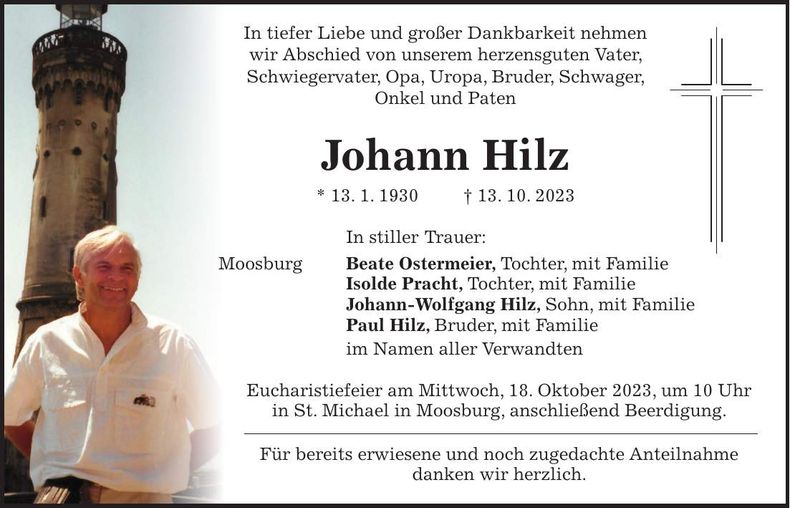 Traueranzeige Johann Hilz