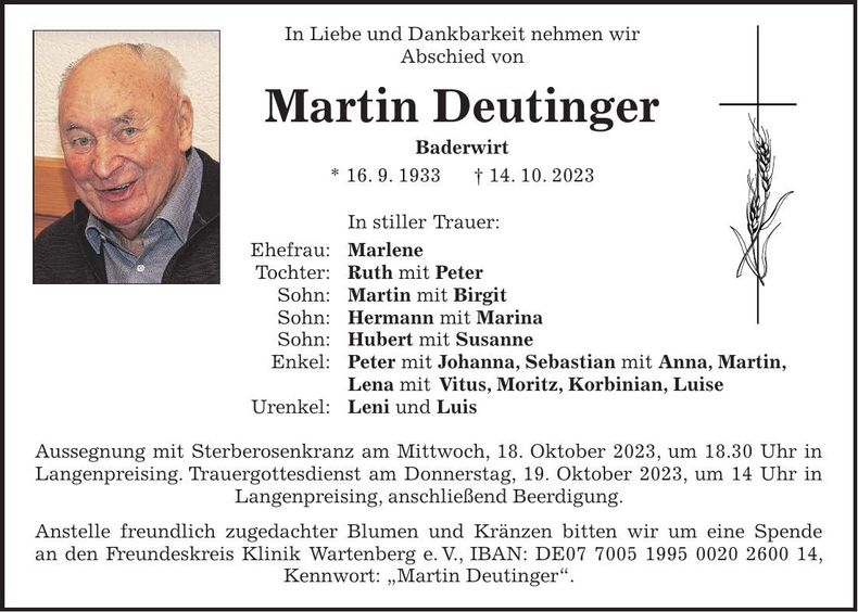 Traueranzeige Martin Deutinger