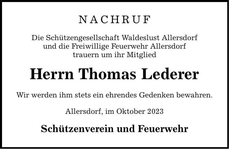 Traueranzeige Thomas Lederer