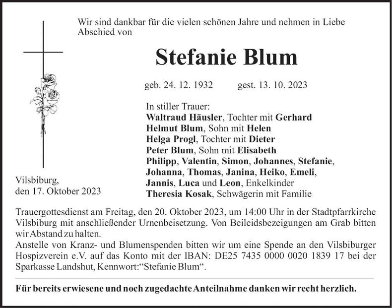 Traueranzeige Stefanie Blum